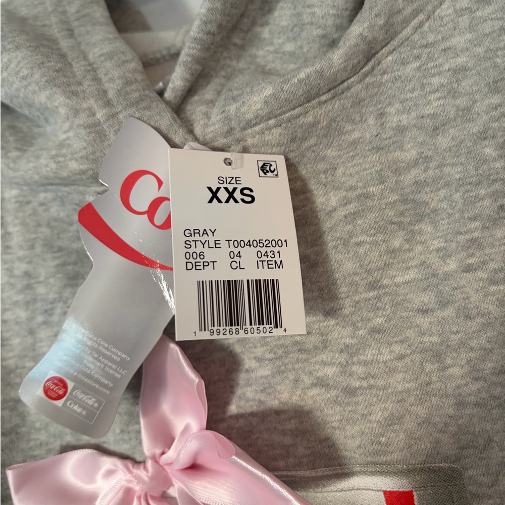 Diet Coke Gray PINK BOW HOODIE Sweatshirt Limited Edition XXS NWT - Picture 5 of 6